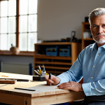 A professional, middle-aged man with a thoughtful expression, dressed in a modest business shirt and trousers, sitting at a natural wood desk in a sunlit, modern workshop. He is looking directly at the viewer, conveying sincerity and trust. The background shows blurred tools and materials, subtly suggesting craftsmanship and dedication. The atmosphere is calm and inviting, emphasizing transparency and genuine purpose. Safe for work, appropriate content, fully clothed, professional dress, perfect anatomy, correct proportions, natural pose, well-formed hands, proper finger count, natural body proportions, high-quality photography, studio lighting.